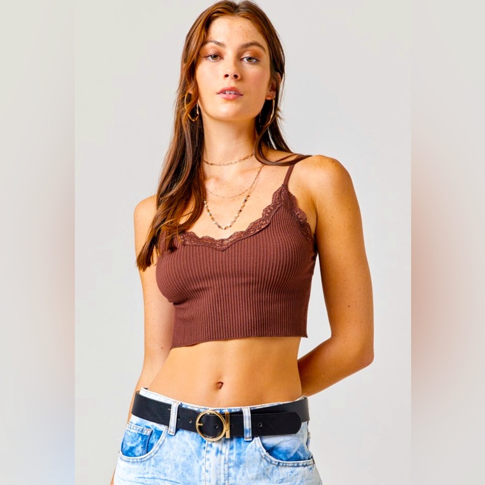 Francesca’s - Cameron Lace Trim Crop Rib Cami